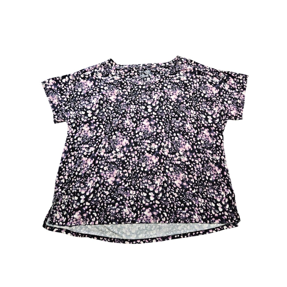 Terra & Sky Womens 1X Purple Abstract Floral Short Sleeve Modal Top T-Shirt Plus
